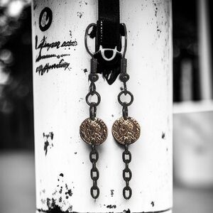 5 For $25💫Long Alternative Miniature Dark Gold Coin Black Chain Dangles